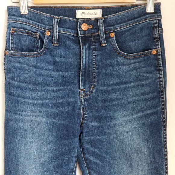 Madewell 10" Size 28 High-Rise Skinny Jeans Denim Hayes Dark Wash Whiskering - Picture 6 of 15